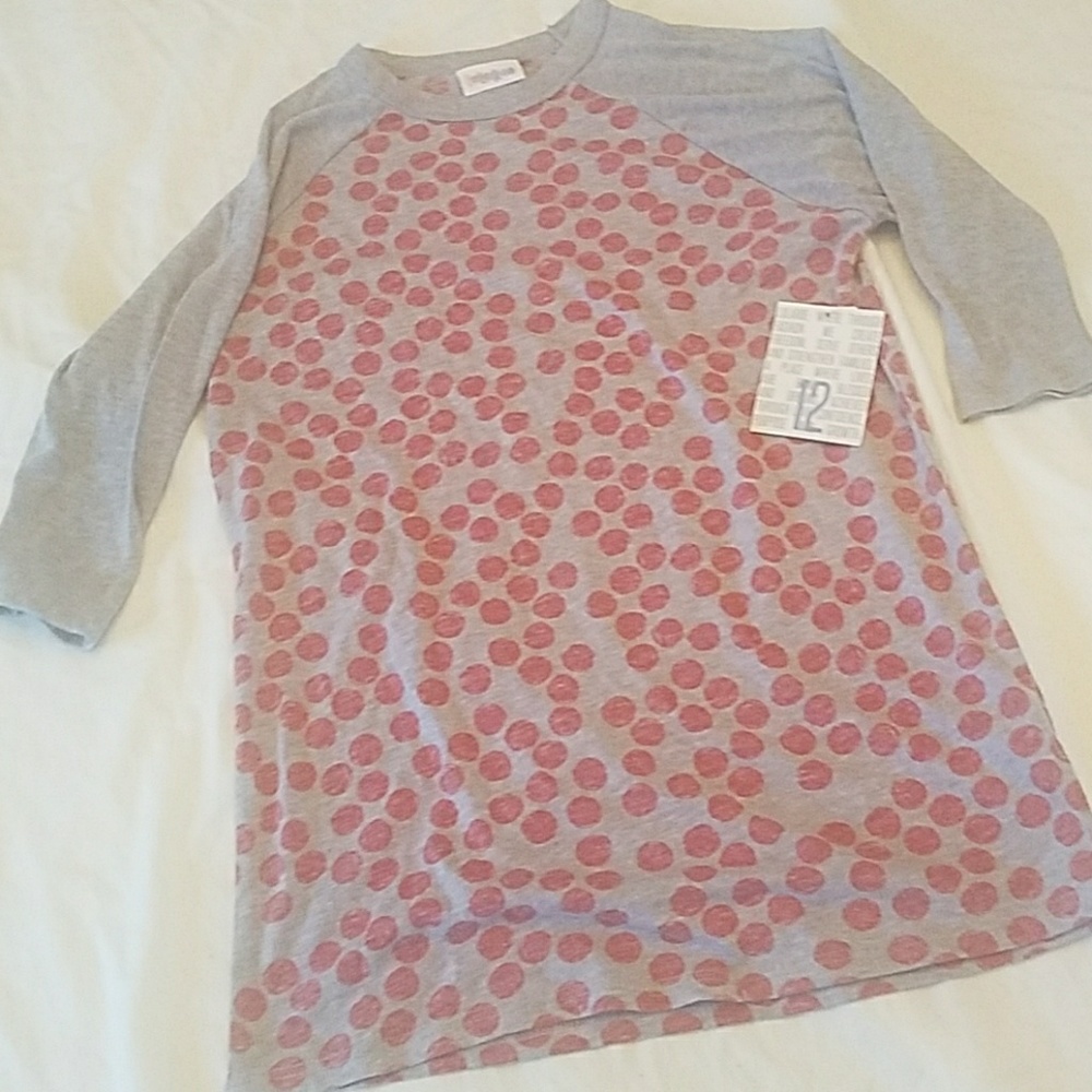 LuLaRoe Sloan Shirt gray / red polka sz 12 NEW